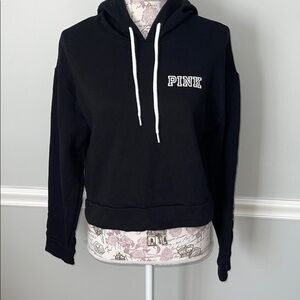 VS Love Pink Black Hooded Crop Sweatshirt Small